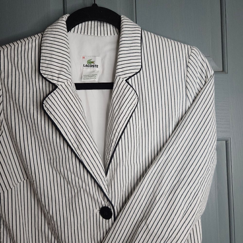 Lacoste seersucker black and white stripe blazer, size 38